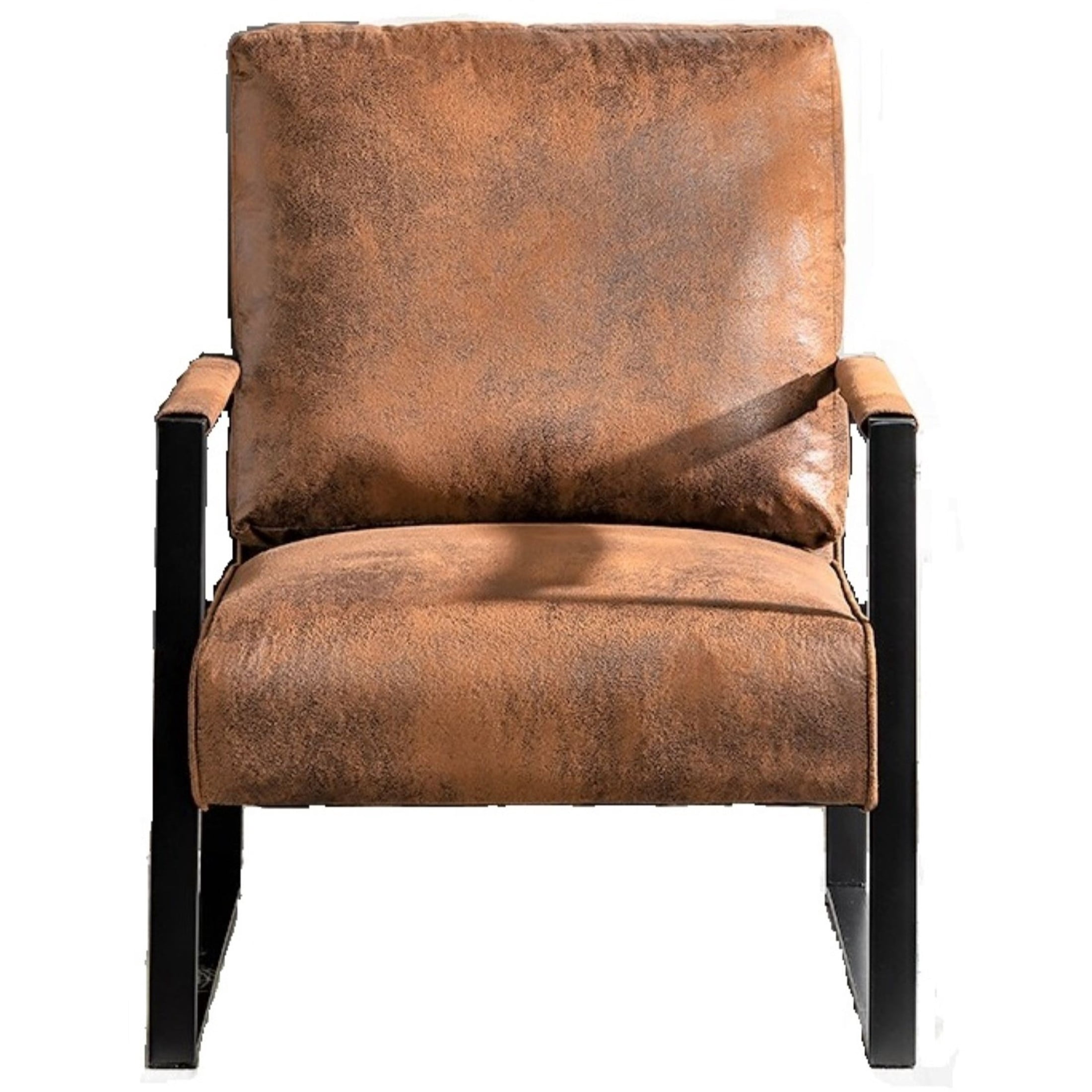 GDF Studio 25.4" Mid-Century Modern Accent Chair with Square Metal Frame, Microfiber Upholstery, Brown Yellow