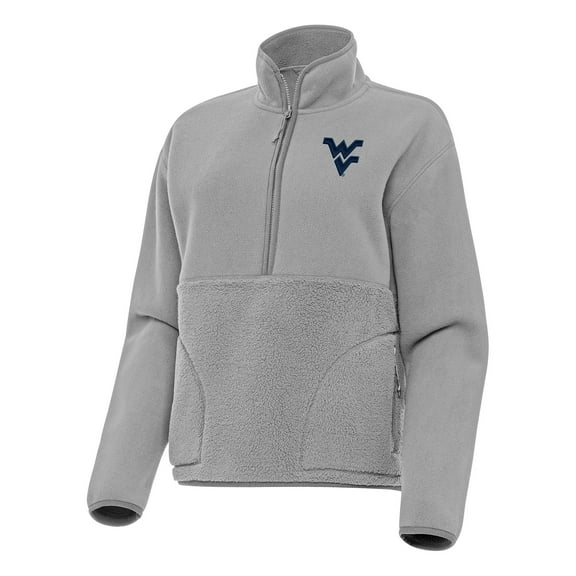 Women's Antigua Gray West Virginia Mountaineers Figure Half-Zip Pullover Sweatshirt