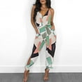 thumbnail image 2 of Fesfesfes Rompers for Women Wide Leg Pants Striped Printed Sling Hollow Leg Siamese Jumpsuit With Belt, 2 of 9