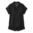 thumbnail image 5 of Summer Imitation Denim Set for Women 2 piece Casual Short Sleeve Button Shirt Tops and Shorts Lounge Sets Outfits Black XXL(XXL), 5 of 7
