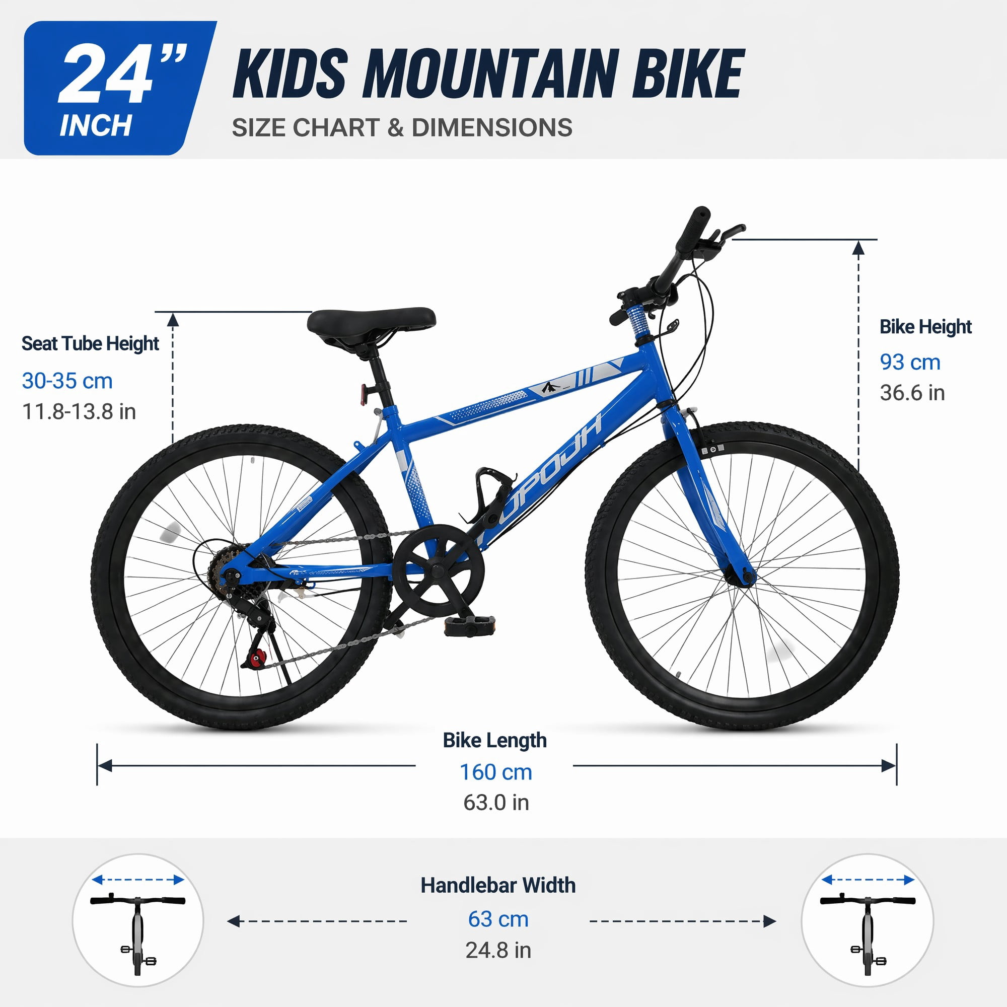FUPOJH 24" Mountain Bike for Adults,7 Speed,V Brakes,off Road Tires,Adjustable Seat,Blue