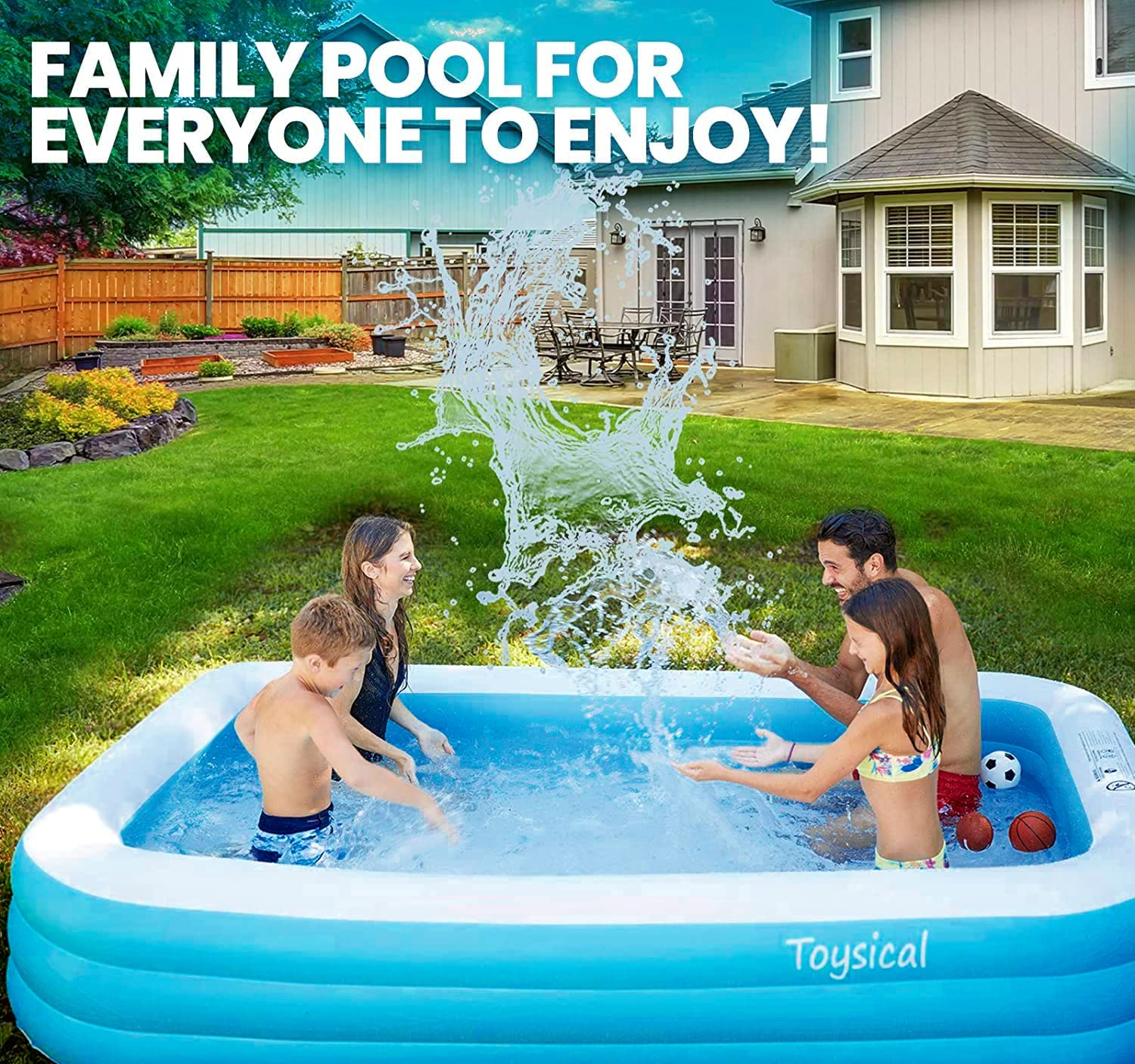 Inflatable Pool for Kids and Adults - 118 x 72 x 22 -  with Pump & Patches