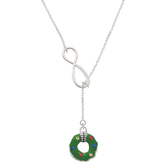 Delight Jewelry Silvertone Green Resin Wreath with Crystals Silver tone Elegant Infinity Lariat Necklace