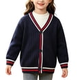thumbnail image 2 of Unisex Kids and Toddlers' V-Neck Cotton Uniform Cardigan Sweaters Soft Striped Trim Cable Knit Sweater Boys School Outerwear, 2 of 5