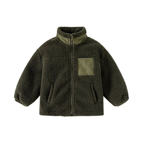 Otqutp Kids Boys' Fall and Winter Thickened Particulate Collar Patchwork Top Warm Winter Long Sleeve Coat with Pocket Fashion Winter Clothes (AG,3-4 Years)