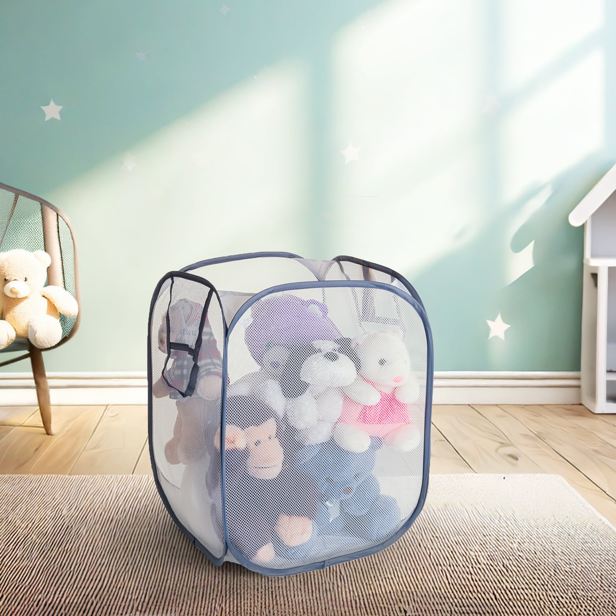 Mainstays Jumbo Mesh Pop-Up Laundry Hamper, White with Grey Trim