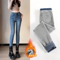 thumbnail image 1 of Pantalones vaqueros elásticos de felpa cálidos para mujer, pantalones Retro ajustados de lana térmica, pantalones vaqueros gruesos de cintura alta para invierno 2023, 1 of 5