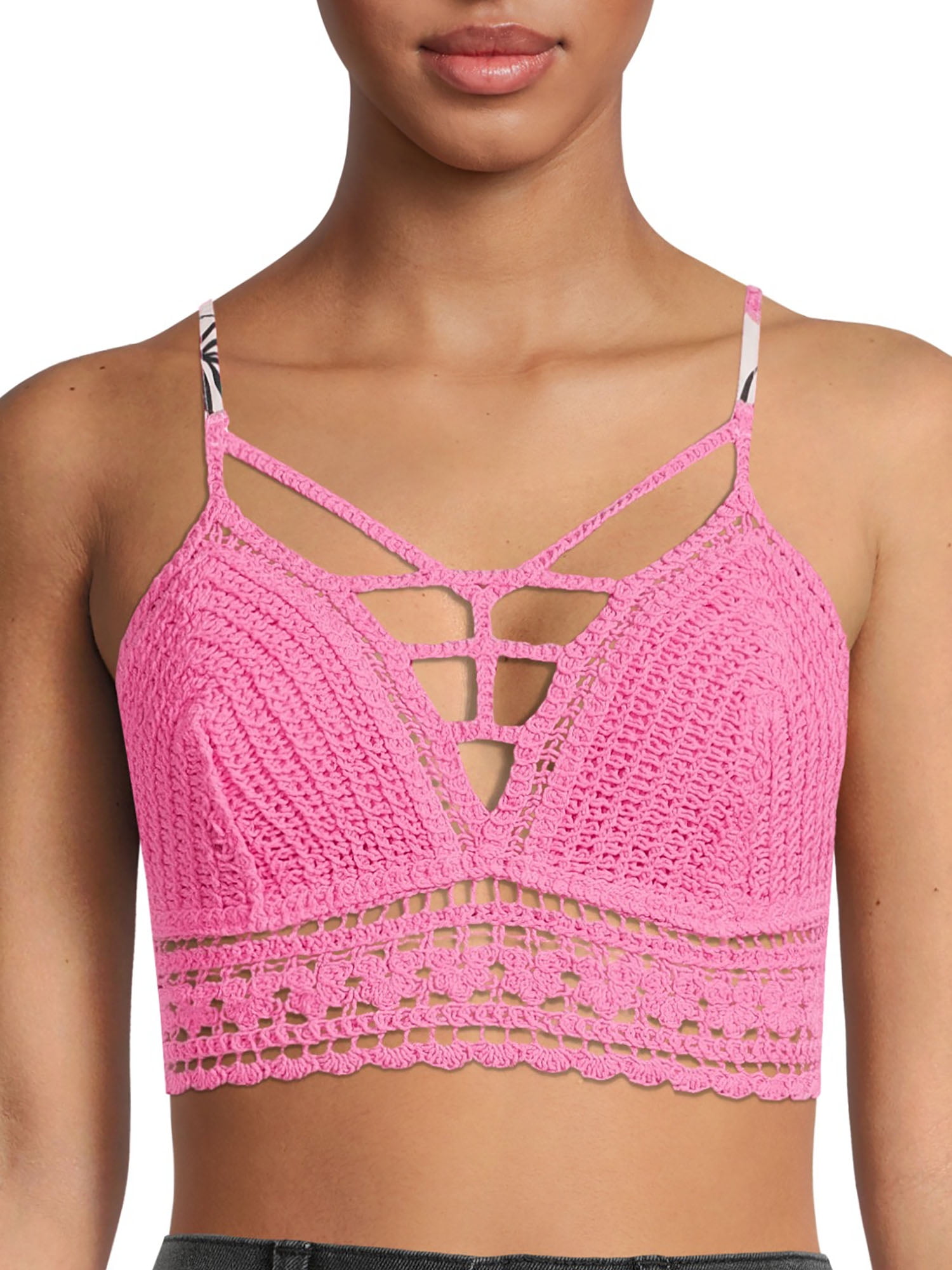 Madden NYC Juniors’ Crochet Trim Top with Tie Back