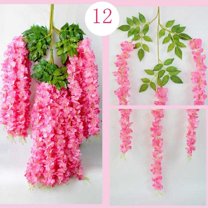 Fake Flowers Promotion Sale! Nomeni 12 Pieces (Each 45Inch) Wisteria Artificial Flower Bushy Silk Vine Ratta Hanging, Home Decor Clearance Sale Pink