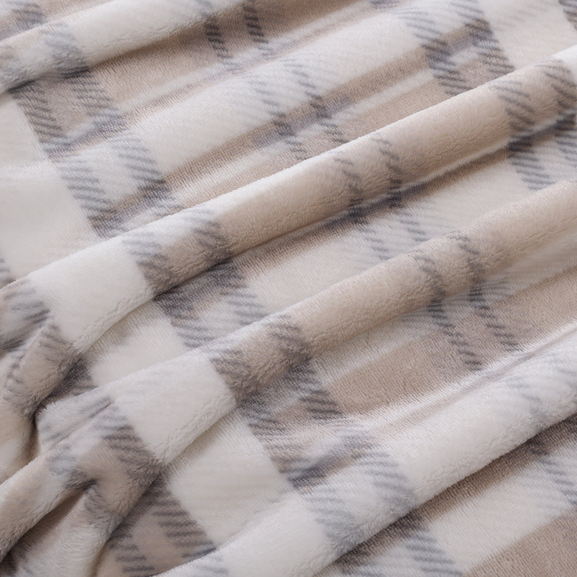 Better Homes & Gardens Velvet Plush Soft Bed Blanket, Full/Queen Size, Grey Plaid