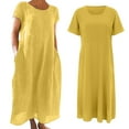 thumbnail image 5 of FINALGANG New Dress For Women Solid Color Short Sleeve O-Neck Cotton Linen Sundress With Pockets Leisure Daily Wear, 5 of 5