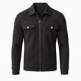 thumbnail image 7 of FRSASU Men's Waffle Knit Zip‑Up Jacket Lapel Collar Casual Coat with Gold‑Tone Button Chest Pockets Black, 7 of 7