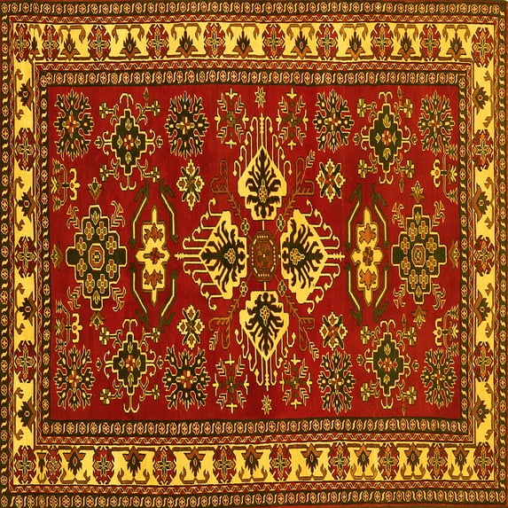 Ahgly Company Indoor Square Persian Yellow Traditional Area Rugs, 4' Square