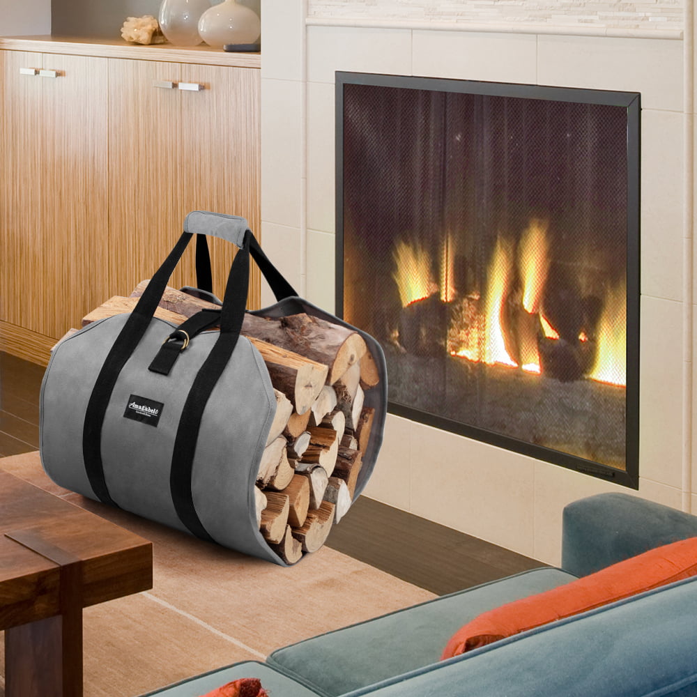 Gonex Canvas Wood Log Carrier Indoor Fireplace Firewood Totes Holders Stove Tools Black
