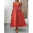 thumbnail image 5 of Women's V Neck Wide Strap Midi Cami Dress with Tied Ruched Look 100% Polyester Lightweight Easy Care Everyday Wear, 5 of 9