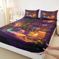 thumbnail image 4 of Homewish Death Skull Bed Sheets,Retro Bookshelf Full Size Sheets,Purple Gold,Halloween Bed Set,4 Pieces,1 Flat Sheet, 1 Fitted Sheet and 2 Pillowcases, 4 of 6