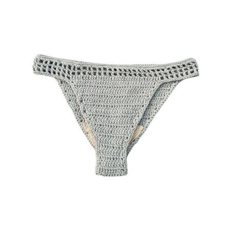 HYSYSB Thong Bathing Suit for Women bikini Bottoms for Women side Tie Bikini Bottom ruched Swim Bottoms ladies Handmade Crochet Bikini Shorts Belt Lined Knitted Swim bikini Shorts Gray M
