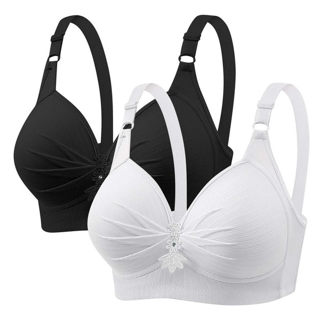VEKDONE Wireless Support Bras 2 Pc for Women Full Coverage And Lift Plus Size Bras Post-Surgery Bra Wirefree Bralette Minimizer Bra For Everyday Comfort Multicolor S