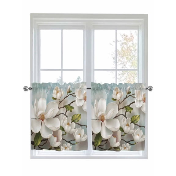 Half Window Curtain 36 Inches Long, Vintage Flowers Window Treatment Curtain Drapes, White Country Lily Floral Plant Branch Small Tier Curtains for Bathroom Over Sink, 27.5"x36", 2 Panels