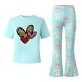 thumbnail image 6 of Gaexia Girl'S 2 Piece Summer Outfits,Valentine's Day Girls Outfit Cute Bow Heart Print Short Sleeve Top With Flare Leg Pants Toddler Two Piece Matching Fashion Clothes,12-13 Years, 6 of 6