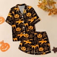 thumbnail image 6 of CQXIDFH Halloween Matching Halloween Pajamas Graphic Print Satin Pajama Set Short Sleeve Button Top with Shorts Cute Summer Sleepwear Casual Lounge Home Wear, 6 of 8