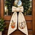 thumbnail image 4 of Iuaoueui Fall Wreath Sash 7 inches with Personalized Letter Monogram, Embroidered Initial Pumpkin Bow, Linen Plaid, Winter Holiday Decor for Front Door, Garden, 4 of 7