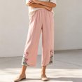 thumbnail image 6 of Utoimkio Women's Cropped Pants Linen Elastic Waist Floral Embroidery Capri Trousers with Side Pockets for Summer Beach Daily Walk, 6 of 9