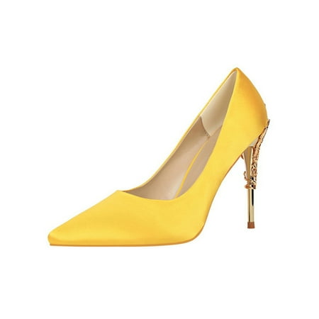 

SIMANLAN Womens Dress Shoes Pointed Toe Pumps Slip On Stiletto Heels Women Lightweight Ladies High Heel Yellow 6.5