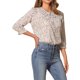 thumbnail image 4 of INSPIRAR CHIC Blusa Bohemia para Mujeres con Estampado Floral, Cuello con Cinta, Manga 3/4, Tops Casuales, S Beige Rojo, 4 of 6