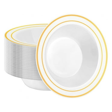 30 Pack Plastic Disposable Bowls, 12oz Salad Bowls with Gold Rim for Dessert, Cereal Bowls for , Wedding, Catering