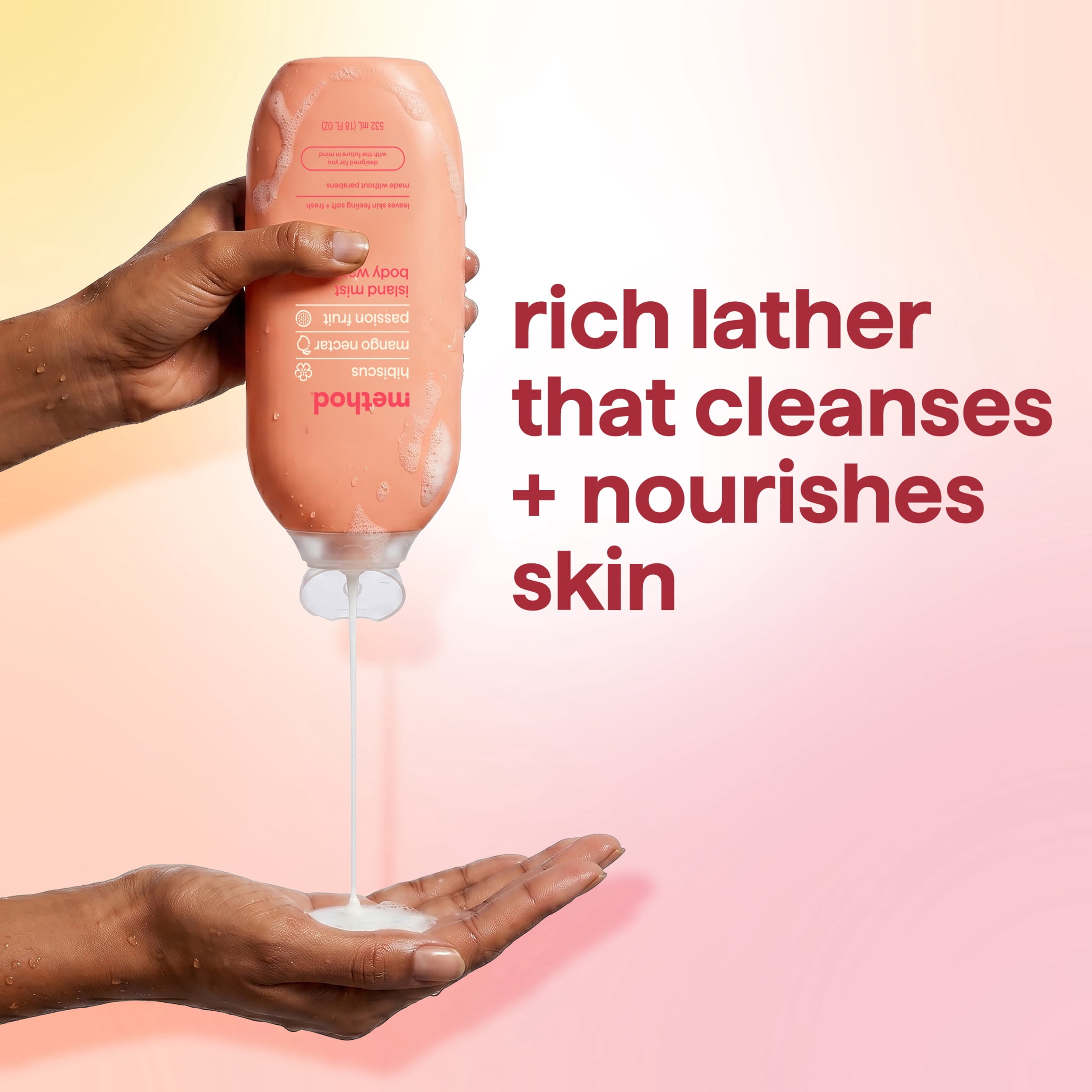 method Body Wash, Island Mist - Leaves Skin Feeling Soft & Moisturized, Made Without Parabens, Notes of Hibiscus, Mango Nectar & Passion Fruit, 18 fl oz