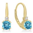thumbnail image 1 of 1.05 Carat (ctw) 18K Yellow Gold Cushion Cut Blue Topaz & Round Cut White Diamond Ladies Dangling Drop Earrings 1 CT, 1 of 1