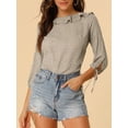 thumbnail image 6 of INSPIRE CHIC Women's Ruffled Neck Half Sleeve Sheer Summer Polka Dots Blouse Tops S Dark Beige, 6 of 9