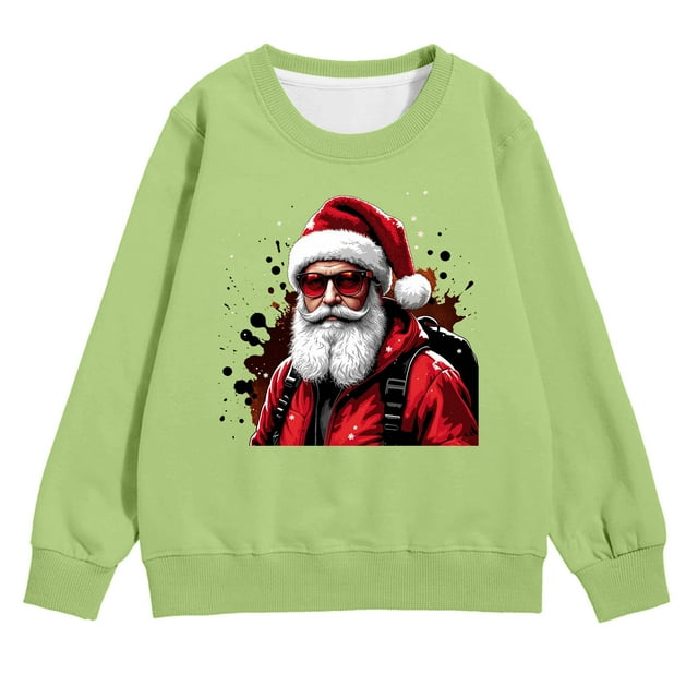 PMVFHDE Chandail à Capuchon et Chandails en Molleton pour Filles Imprimé Manches Longues Col Rond avec Poche Chandail Confortable Doux Décontracté pour Enfants Saison des Fêtes Vert, 18-24 Mois