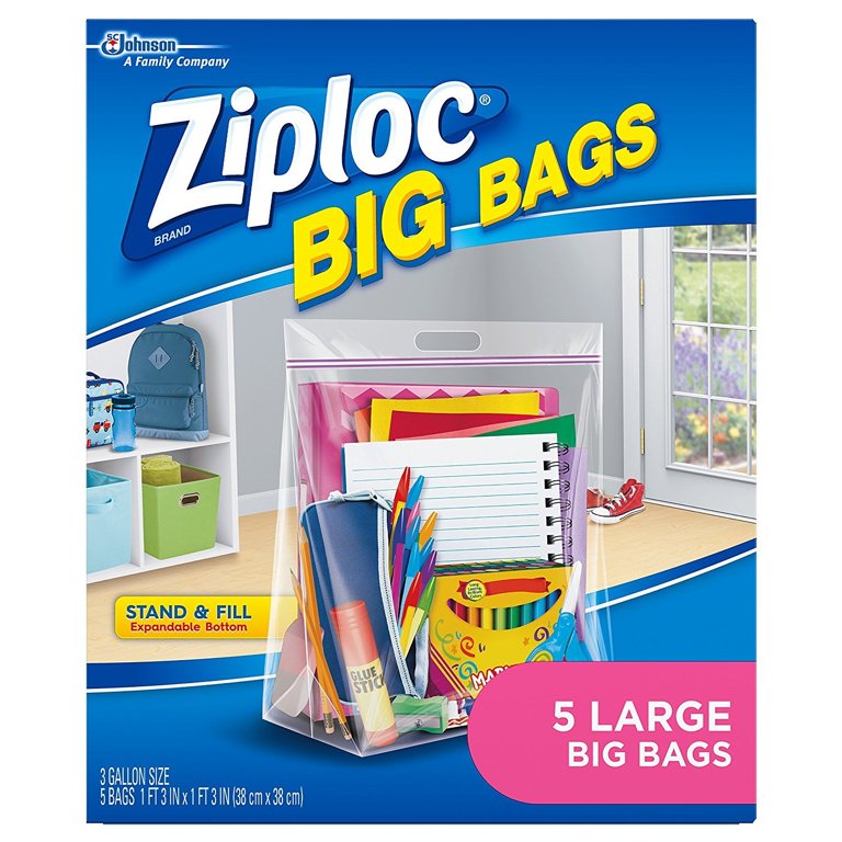 Ziploc Double Zipper Big Bags, Jumbo, 20 Gallon - 3 count