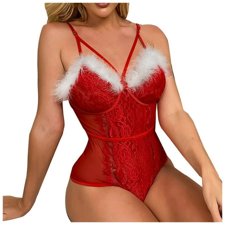 Midwennn Women Lingerie Deep V Teddy Sexy Lace Bodysuit Snap Crotch Stockings Sleeves Sexy Lingerie for Women plus Size