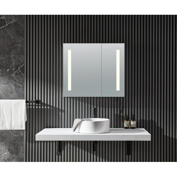 Anzzi 28 x 32 in. Ether Series Frameless LED Mirror Bathroom Cabinet, Aluminum