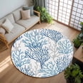 thumbnail image 3 of 7ft Round Rug, Navy Blue Coral Coastal Non-Skid Rubber Backing Large Area Rugs - Living Room Bedroom Home Office, Summer Beach Seaside Nautical Indoor Floor Mat Carpets Washable Rug, 3 of 9
