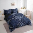 thumbnail image 3 of Feelyou Black White Damask Bedding Comforter Set 7pcs, Mandala Floral Print Queen Bedding Sets, Vintage Western Fashion Reversible Queen Sheet Sets, Super Cozy Room Decor, 3 of 7
