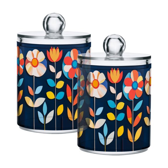 Yayeee 2 Pack Qtip Holder Bathroom Cotton Swab Canister with Lid Clear Dispenser Set, Simple Floral