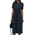 thumbnail image 3 of Women Crew Neck Buttons Decorated Pocket Knitted Midi Dress, 3 of 7