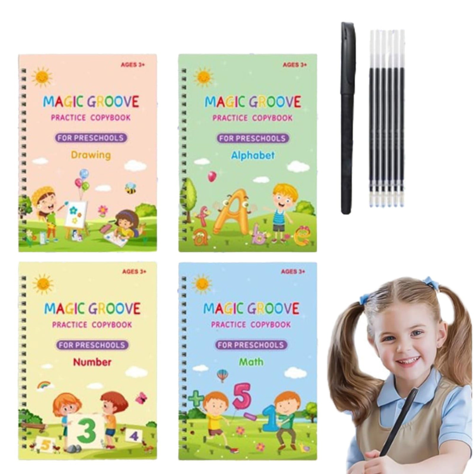 16 Pack Magic Copybooks, Groove Handwriting Books with Pen & Refills, Calligraphy & Tracing Kit, Perfect Christmas & Holiday Gift