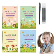 Reusable Grooved Handwriting Copybook Set with Pen, 4 Workbooks for Calligraphy Practice