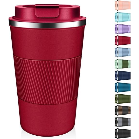 Insulated Coffee Tumbler 12 oz, Stainless Steel Coffee Mug with Lids, Travel Coffee Mug Leak Proof, Double Wall Vacuum Insulated Reusable Coffee Cup, Keep Drinks Hot and Cold (Red, 12 Ounces)