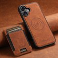 thumbnail image 3 of ELEHOLD for iPhone 16 Case, Compatible with Mag Safe Accessory, 2 in 1 Detachable Magnetic Card Holder Faux Lychee Pattern Leather Kickstand Wallet Case for iPhone 16,Khaki, 3 of 7
