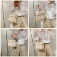1Pc Pearl Square Straw Woven Portable Beach Bag Tote Bag for Women