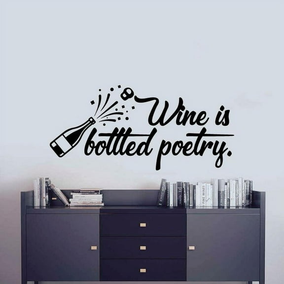 Wine Is Bottled Poetry - Wine Bottle Silhouette Bottle of Wine Life Quote Vinyl Wall Sticker Art Wall Decal Home Bar Area Chill Wall Decoration House Home Decor Stickers Decoration Size (4x10 inch)