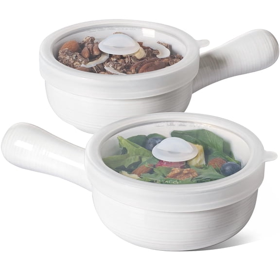 LE TAUCI Ceramic Soup Bowl with Handle and Lid, 15 oz Microwave Soup Mug, Oven Safe Bowl with Lid, Leakproof Food Storage Bowl, Stackable Soup Crock for Oatmeal, Cereal, Leftovers, Dishwasher Safe, W