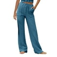 thumbnail image 3 of ClodeEU Women's High Waisted Relaxed Straight Leg Pants ,Solid Color Fashion Casual Trousers with Pockets Blue,Womens Plus XL, 3 of 5