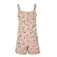 thumbnail image 4 of Womens Linen Jumpsuits Shorts with Pockets Floral Print Knotted Strap Summer Plus Size One Piece Short Rompers S-3X (M, Pink 01), 4 of 5